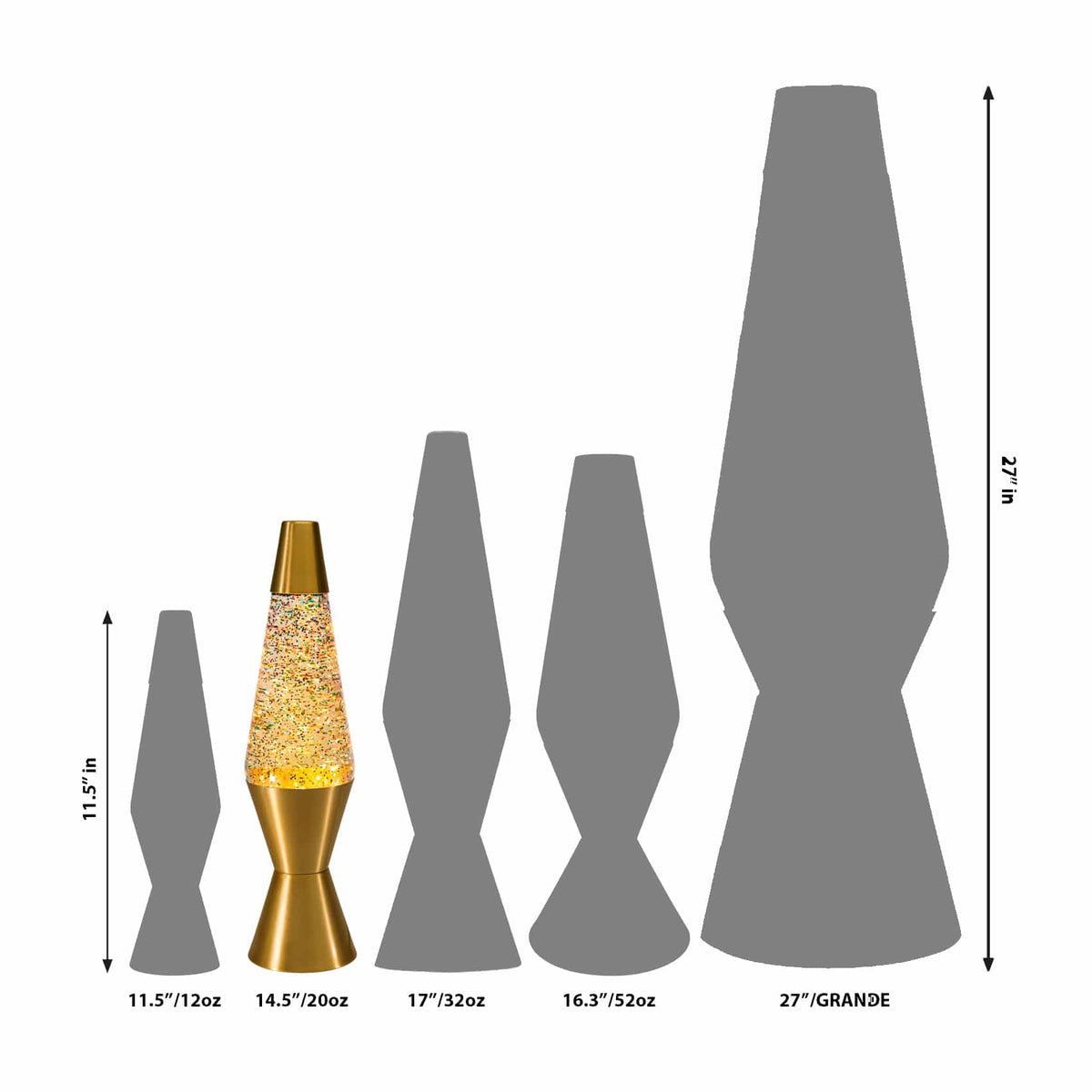 14.5″ LAVA LAMP RAINBOW GLITTER – CLEAR/GOLD - US 4757