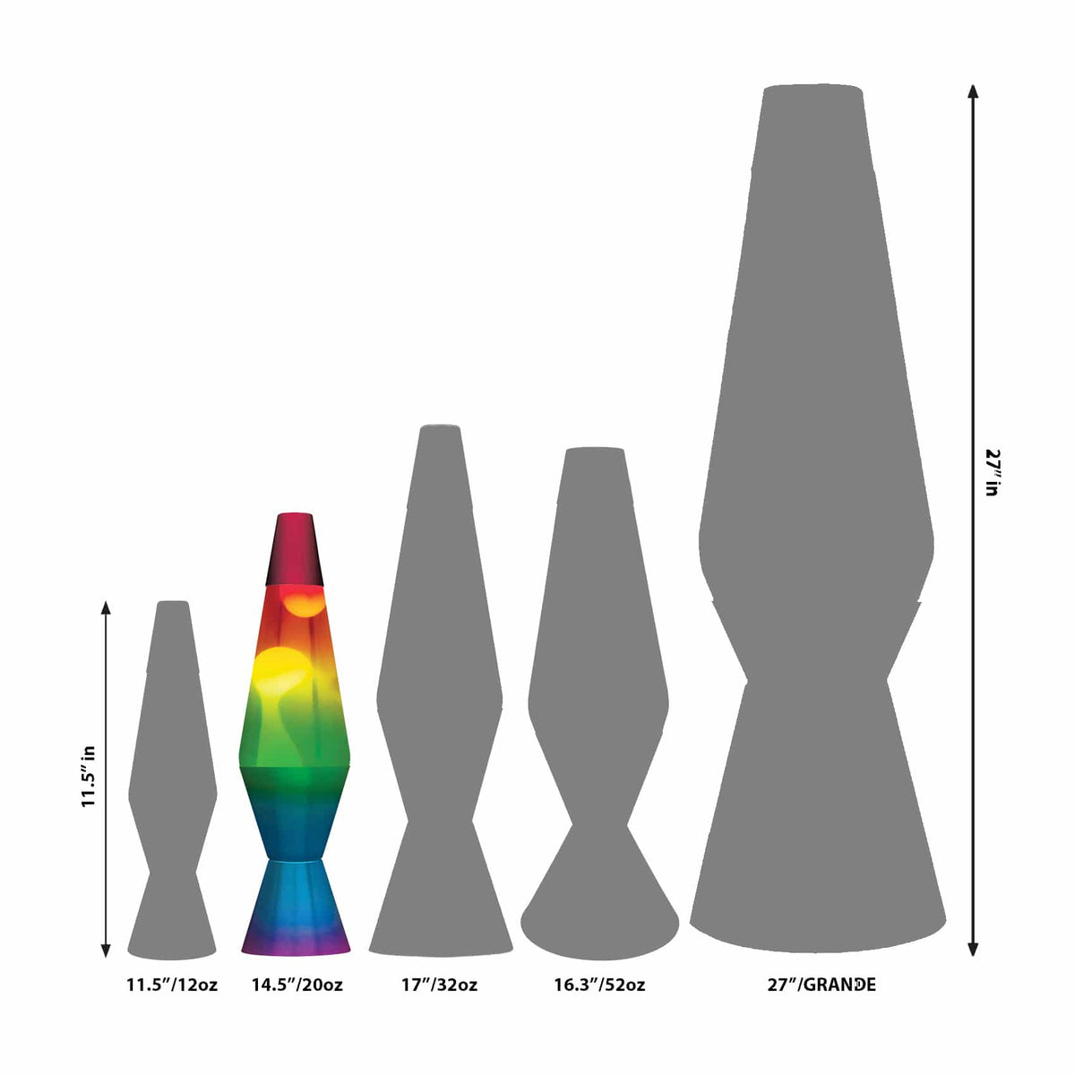 14.5” LAVA LAMP RAINBOW – WHITE/CLEAR/TRICOLOR - US 7247